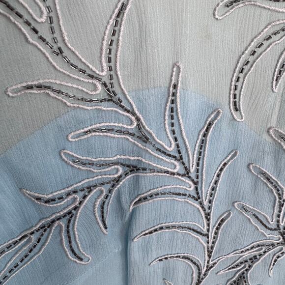 Vintage 1950s Formal Top Silk Embroidered Beading Baby Powder Blue Medium - Picture 3 of 4